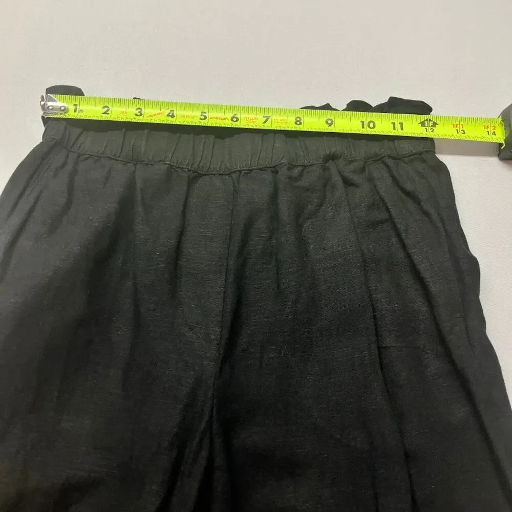 H&M Black Linen High Rise Paperbag Ankle Pants Size 2